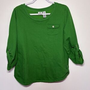 Caribbean Joe Lightweight Sweatshirt Womens Size Large Green Island Living Beach